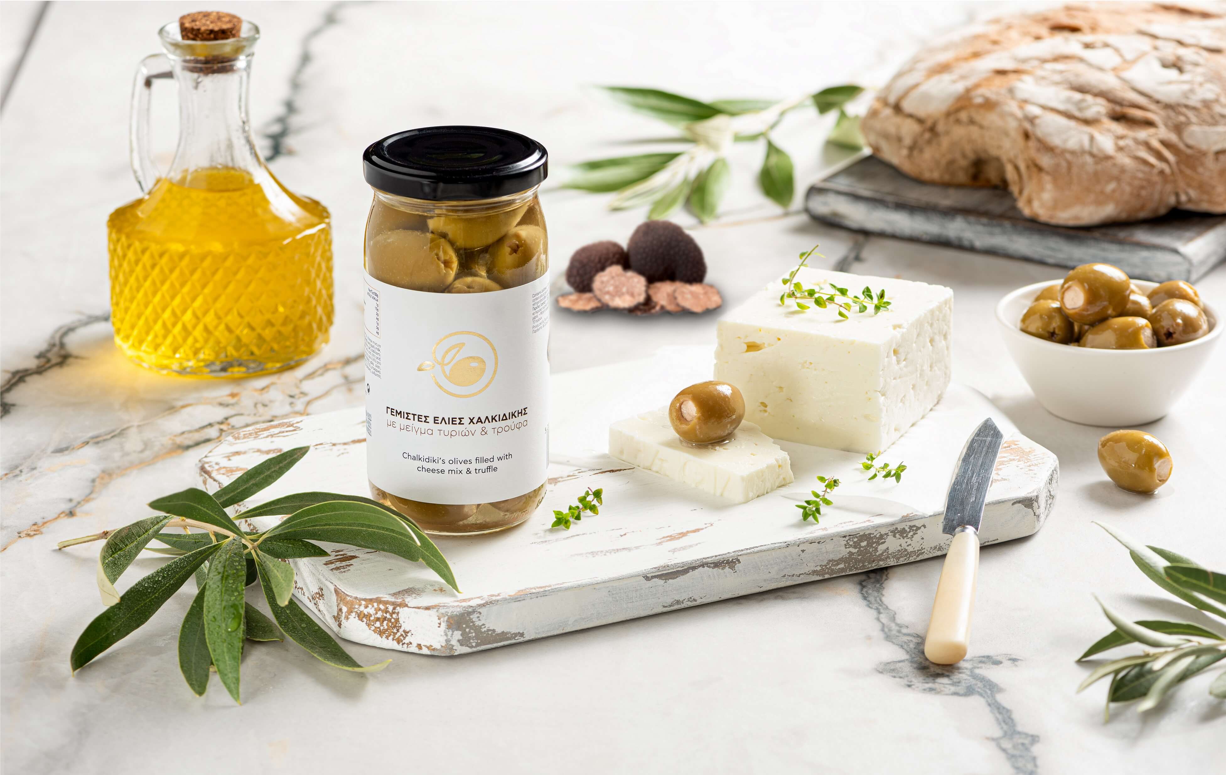 OLIVES WITH CHEESE & TRUFFLE OIL