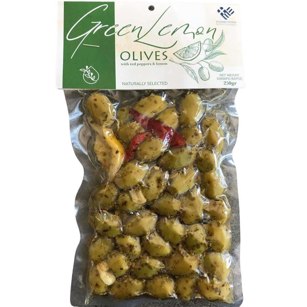 Ελληνικές Πράσινες Ελιές με Λεμόνι & Ρίγανη LACON 250gr (8,81oz)