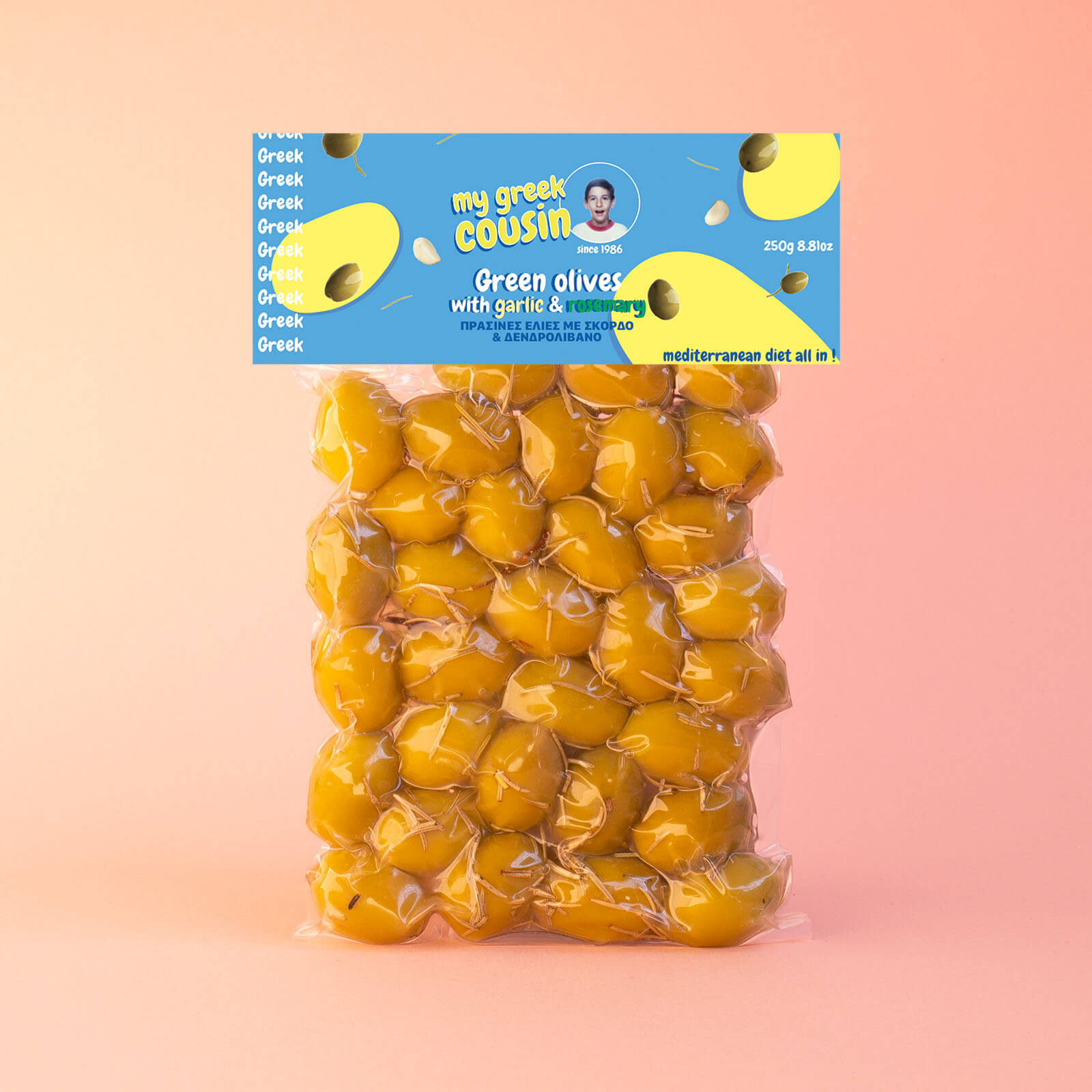 Χαλκιδικής Ελιές με σκόρδο & δενδρολίβανο 250γρ