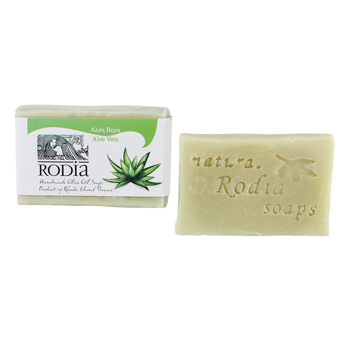 Olive oil soap with Fresh Aloe Vera Leaves.