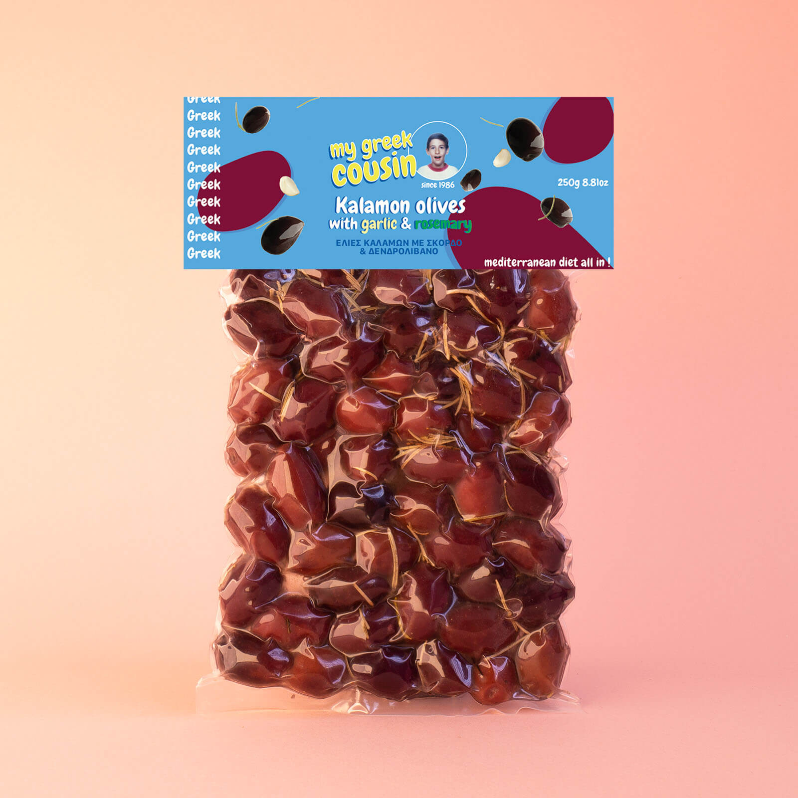 Καλαμών Ελιές με σκόρδο & δενδρολίβανο σε vacuum 250gr