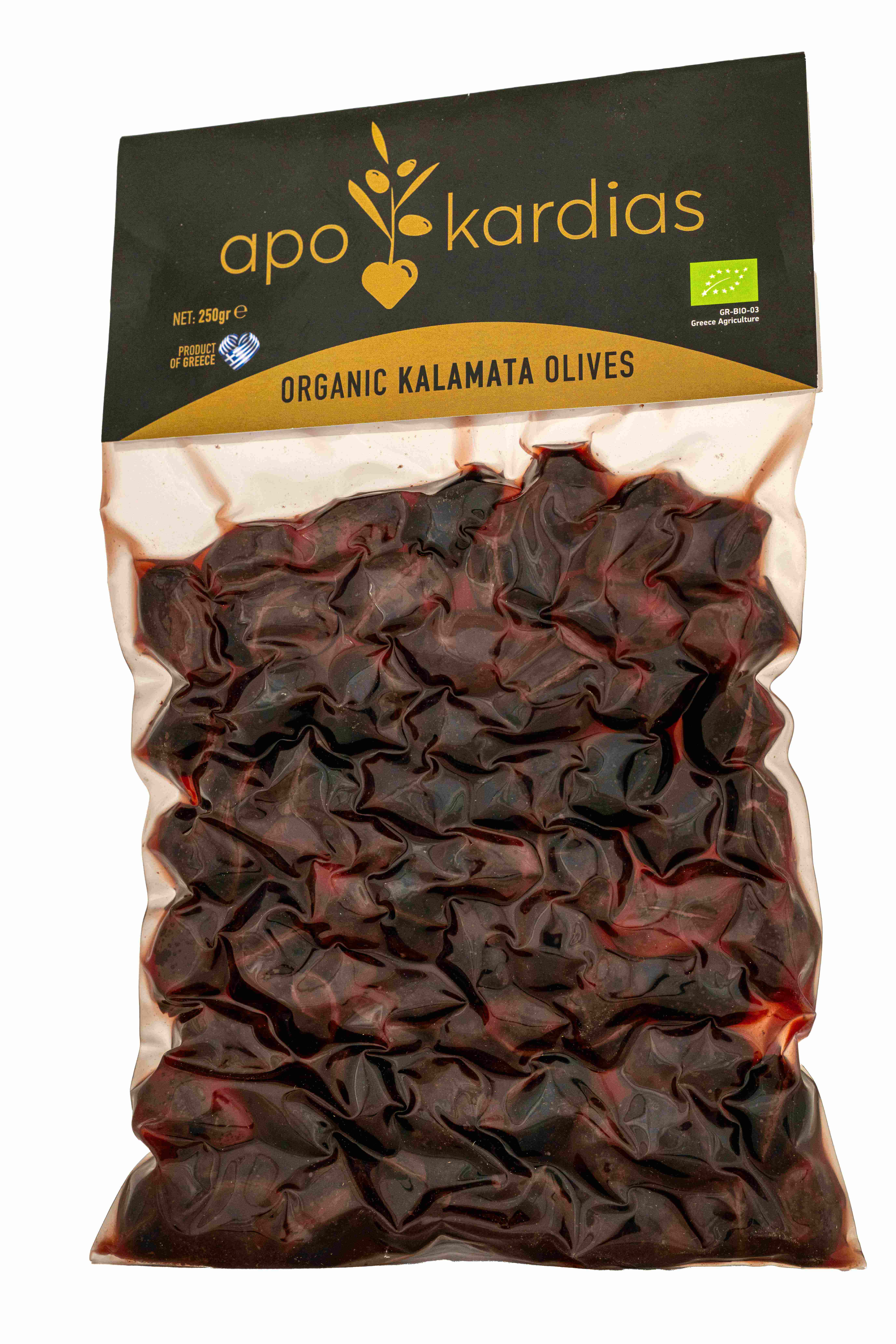 Organic Kalamata olives, vacuum-packed, 250 g