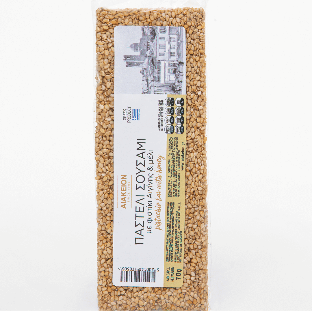 SESAME PASTELI WITH HONEY AND AEGINA PISTACHIO SESAME PASTELI WITH HONEY AND AEGINA PISTACHIO