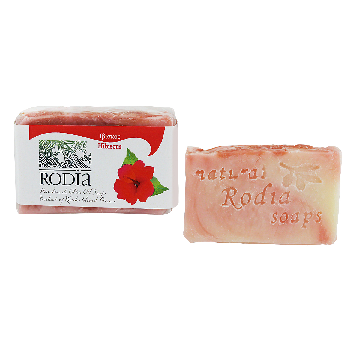 Olive oil soap with Hibiscus extract.