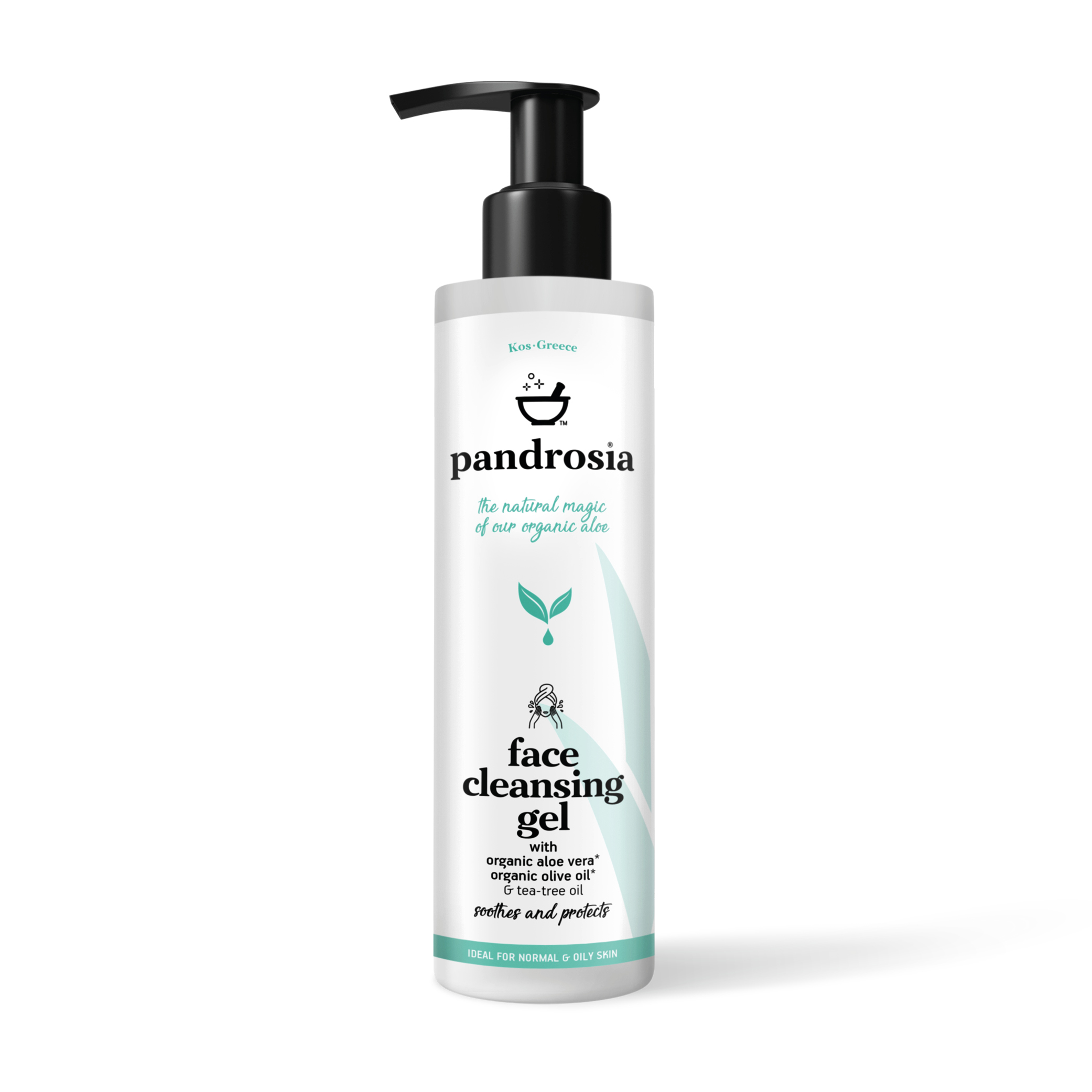 Natural face cleansing gel with organic aloe vera, organic olive oil and tea tree oil