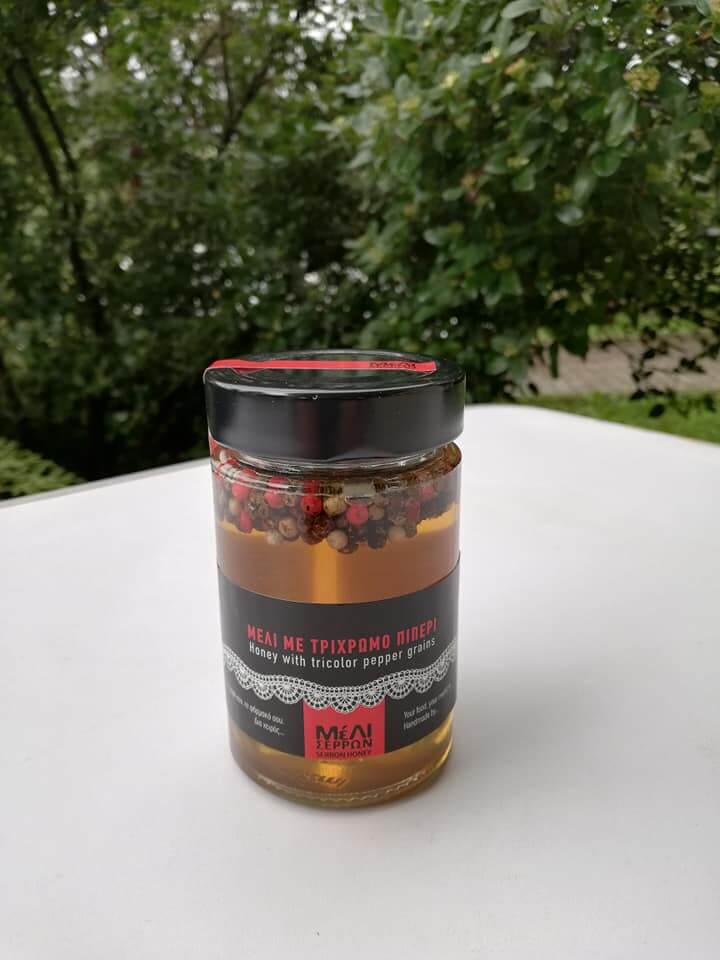 HONEY WITH TRICOLOR PEPER GRAINS 250GR