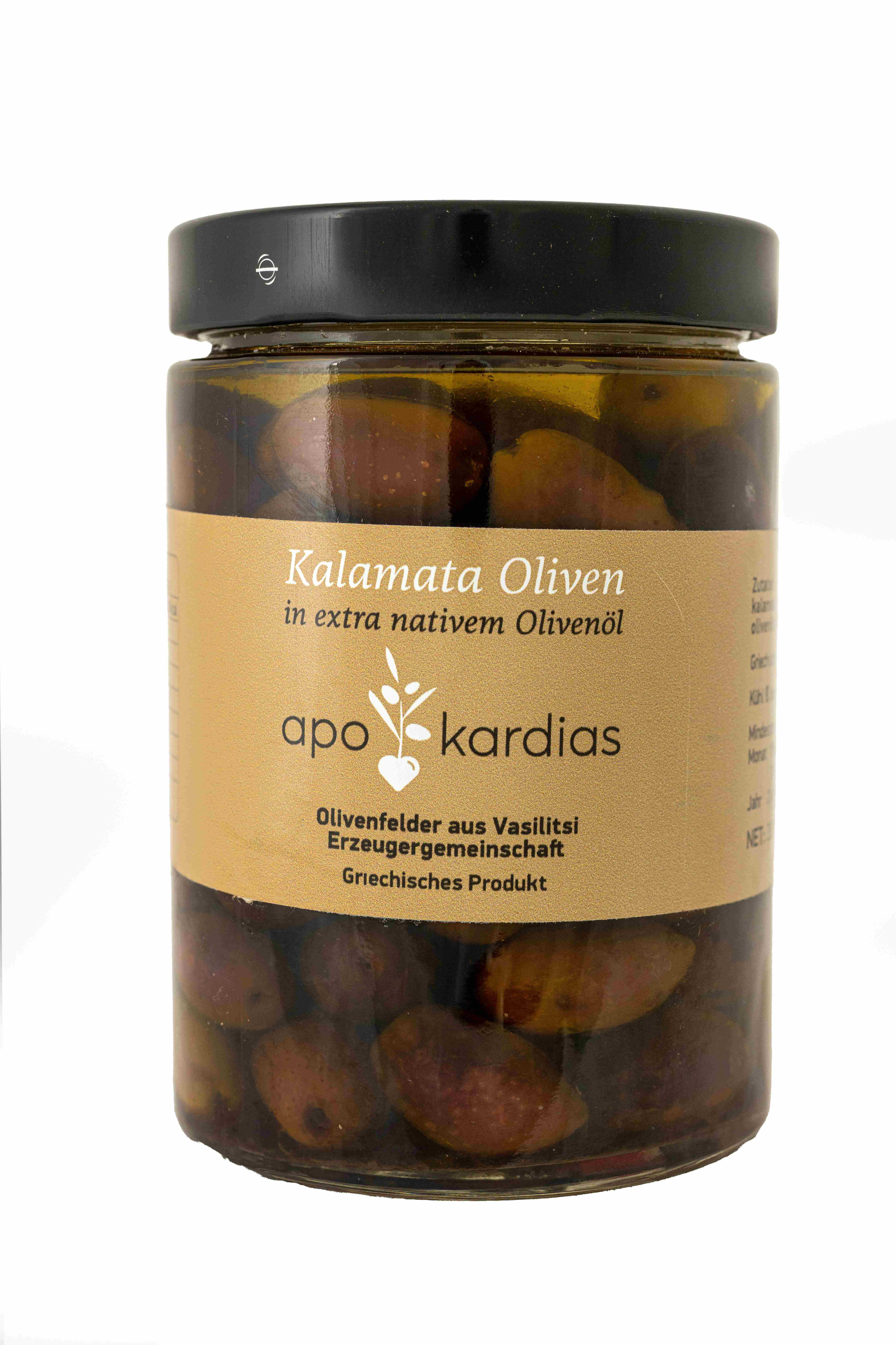 Kalamata olives in extra virgin olive oil.