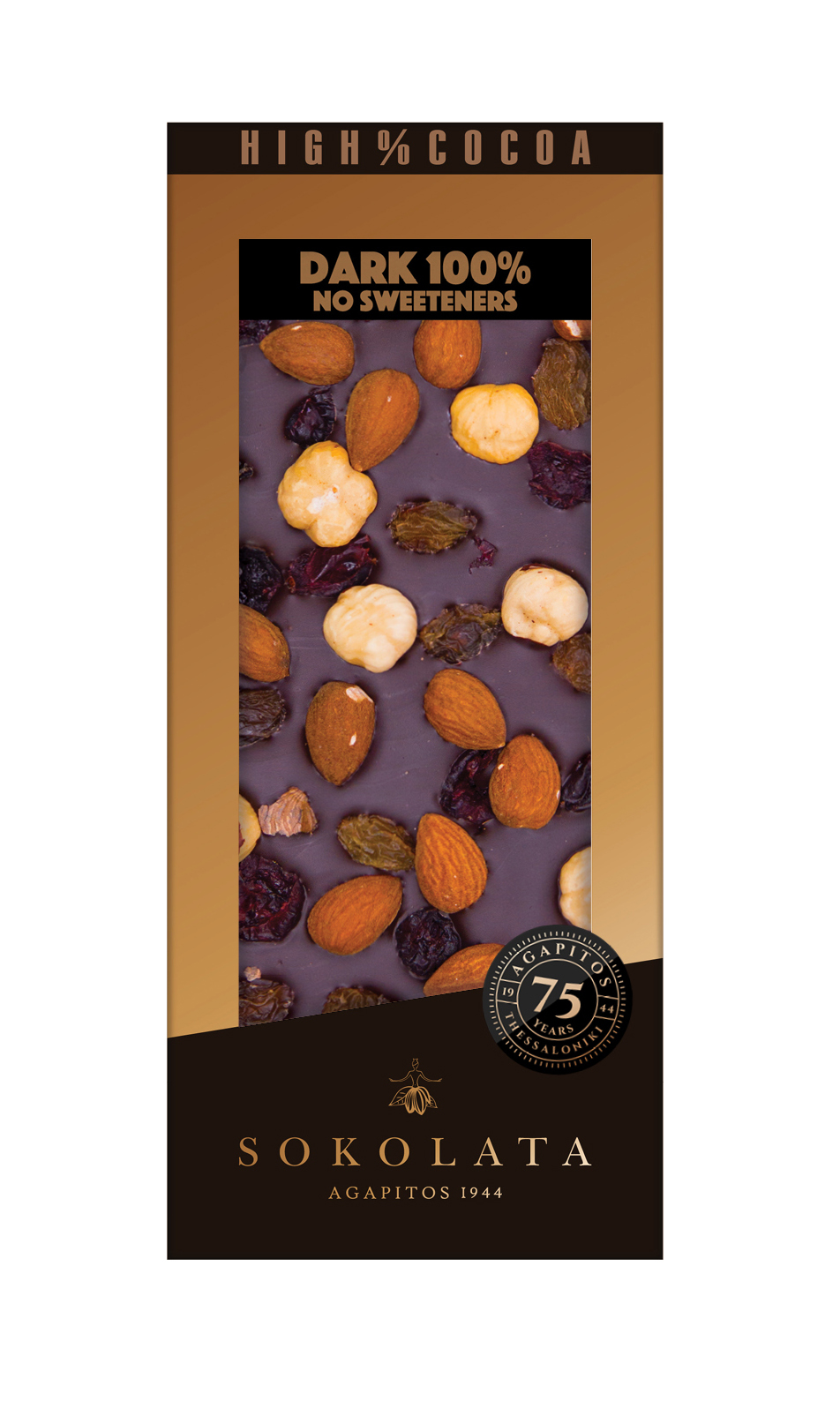 100% cocoa chocolate bar "Nut & Fruit" - No sweeteners 100% cocoa chocolate bar "Nut & Fruit" - No sweeteners