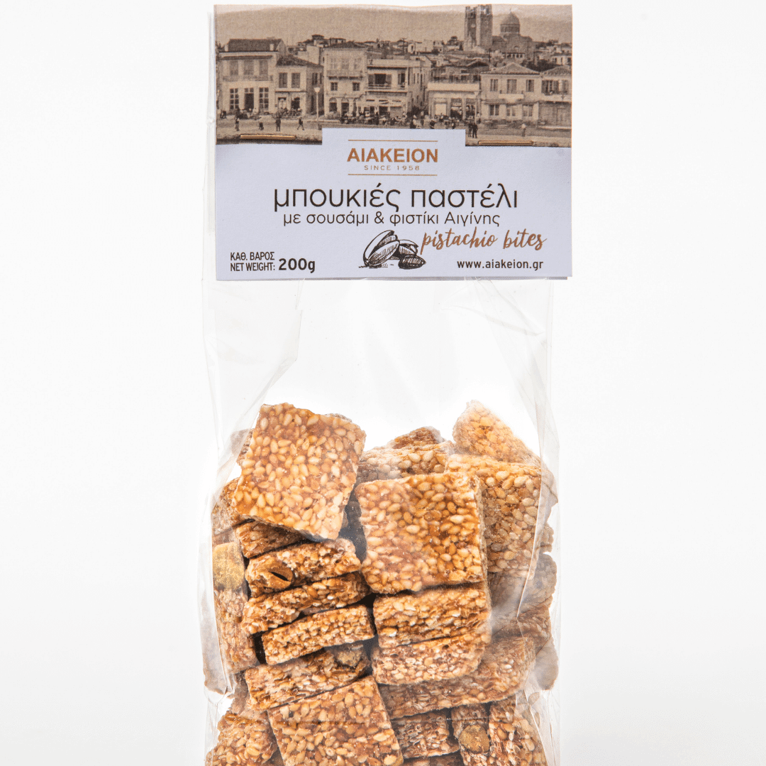 BITE-SIZE PASTELI WITH SESAME AND AEGINA PISTACHIO