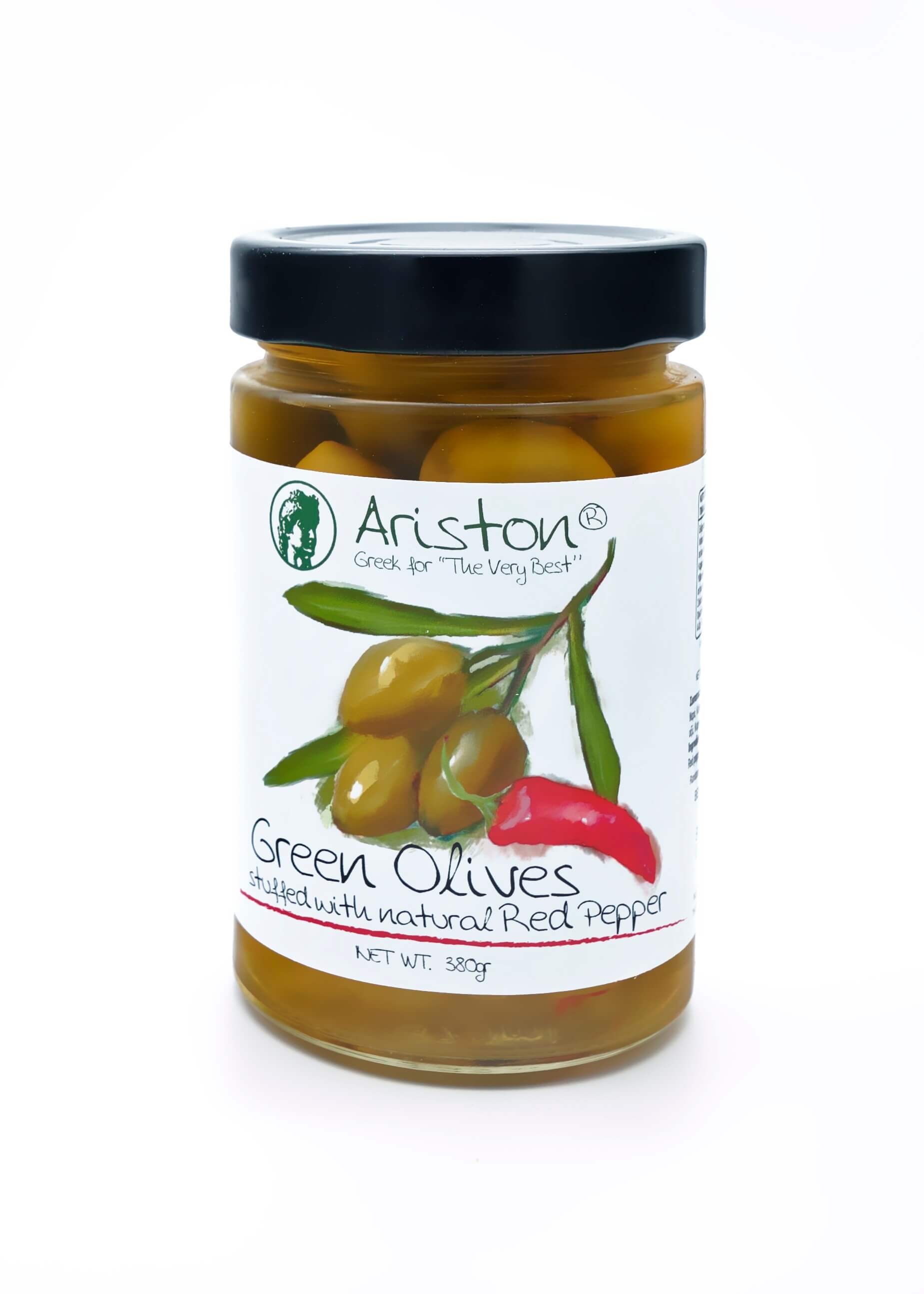 ARISTON GREEN OLIVES STUFFED WITH RED PEPPERS