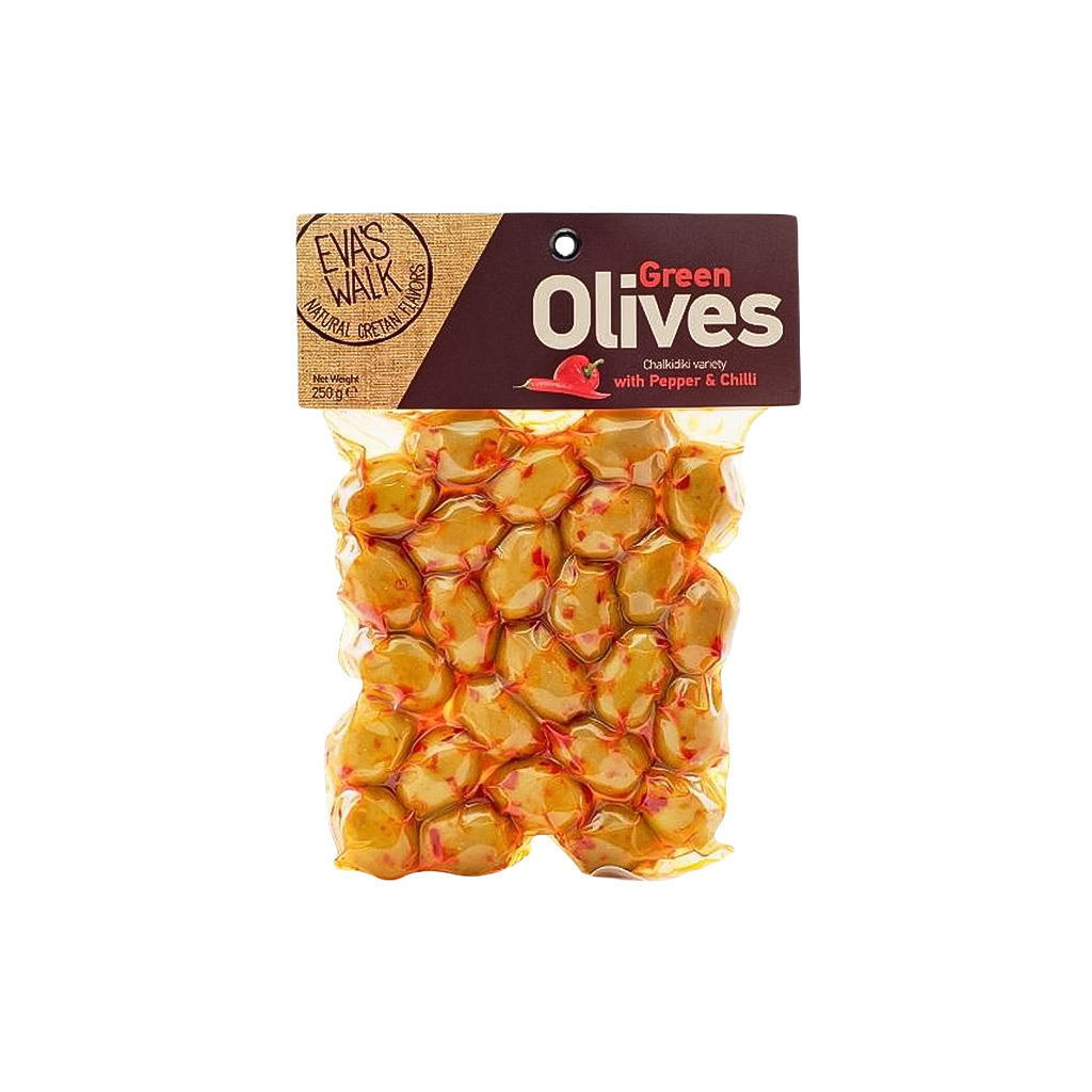 Eva's Walk  Green Chalkidiki Olives with Pepper & Chilli
