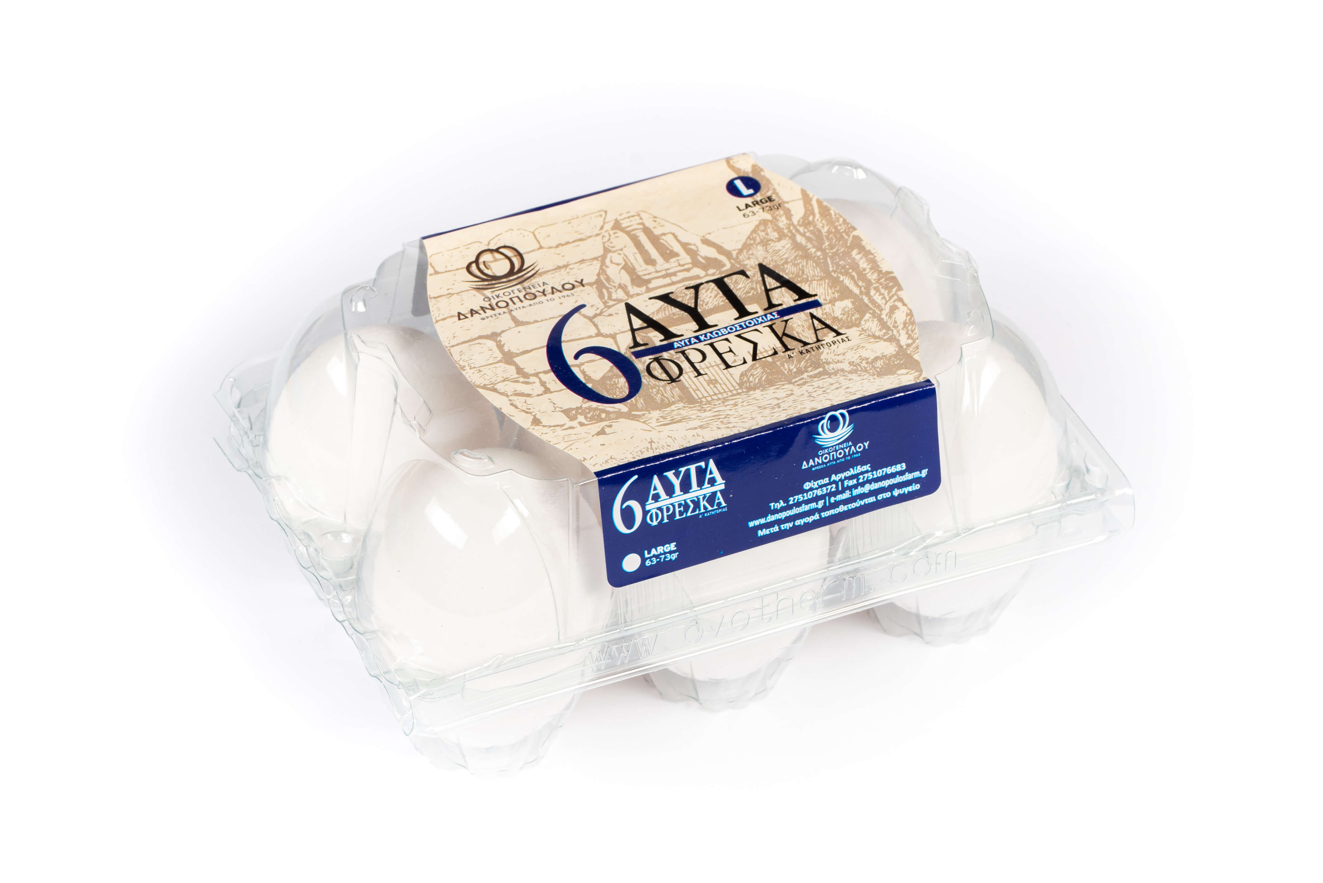 Αυγά ''Οικογένεια ΔΑΝΟΠΟΥΛΟΥ'' 63-73 γρ. (large) 6αδα λευκά