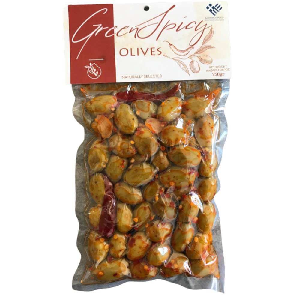 Ελληνικές Πράσινες Ελιές με κόκκινες Πιπεριές LACON 250gr (8,81oz)