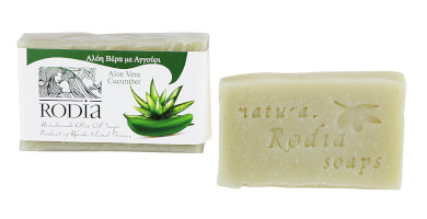 Olive oil soap with Fresh leaves of Aloe Vera and cucumber extract.