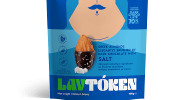 GREEK ALMONDS ELEGANTLY BRUSHED BY DARK CHOCOLATE WITH SALT