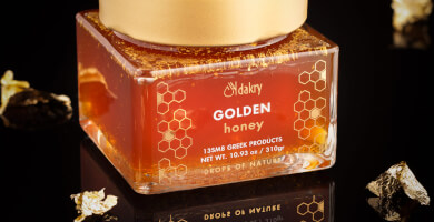 Μέλι Θυμαρίσιο με Φύλλο Βρώσιμου Χρυσού 24Κ Φωτογραφία 