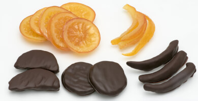 Candied Orange wheels and sticks with dark chocolate